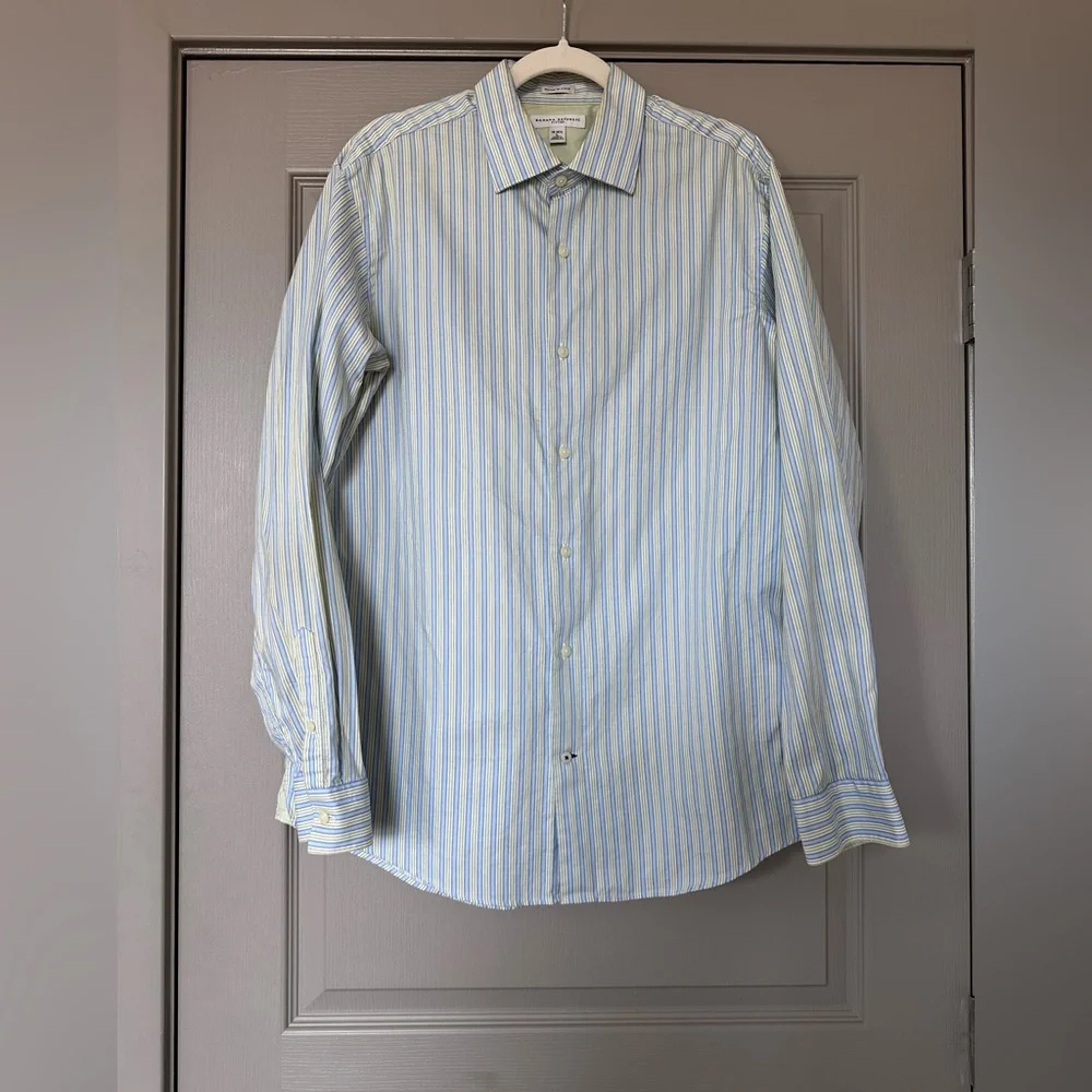 Banana Republic Fitted Blue White Striped Dress Shirt Men’s L 16–16½